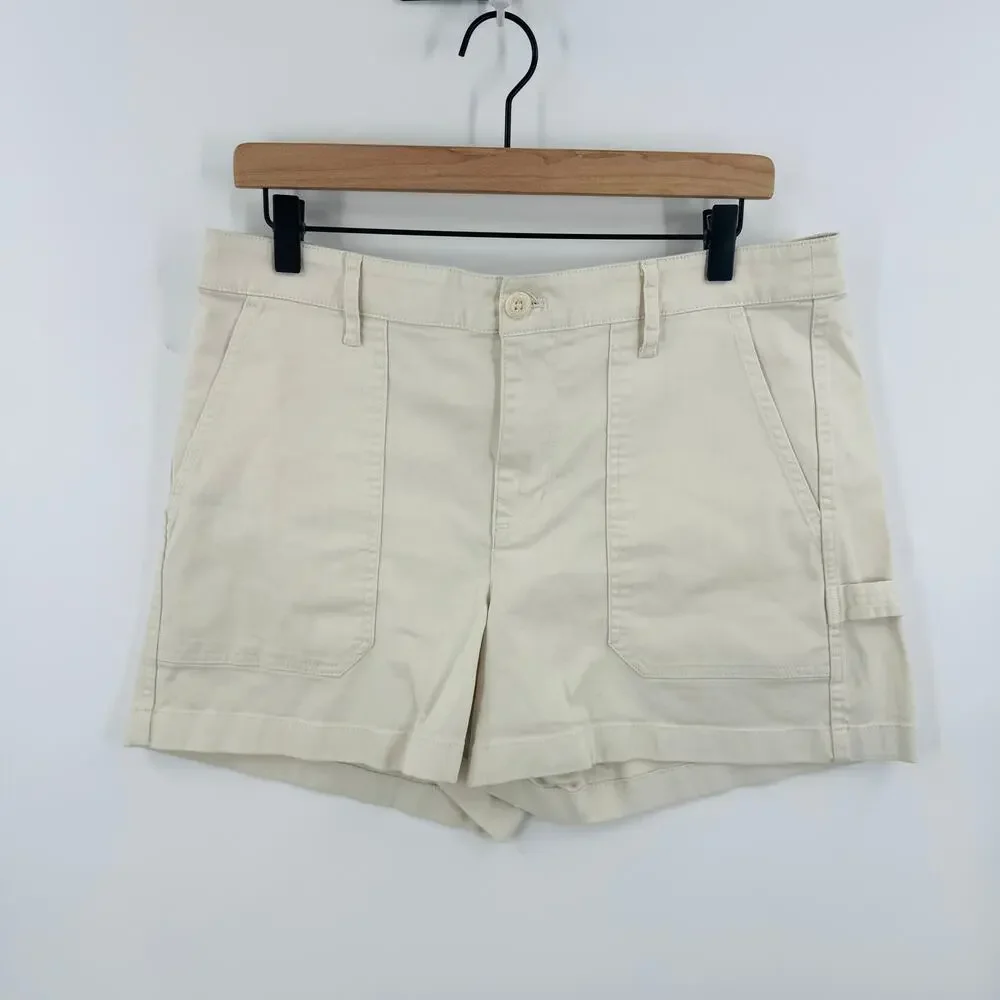 J. Crew Foundry Chino‎ Utility Shorts Cream Cotton Stretch Flat Front Size 12